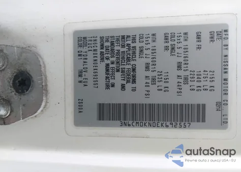 2014 Nissan Nv200 S из США, поврежденный, VIN 3N6CM0KN0EK692557